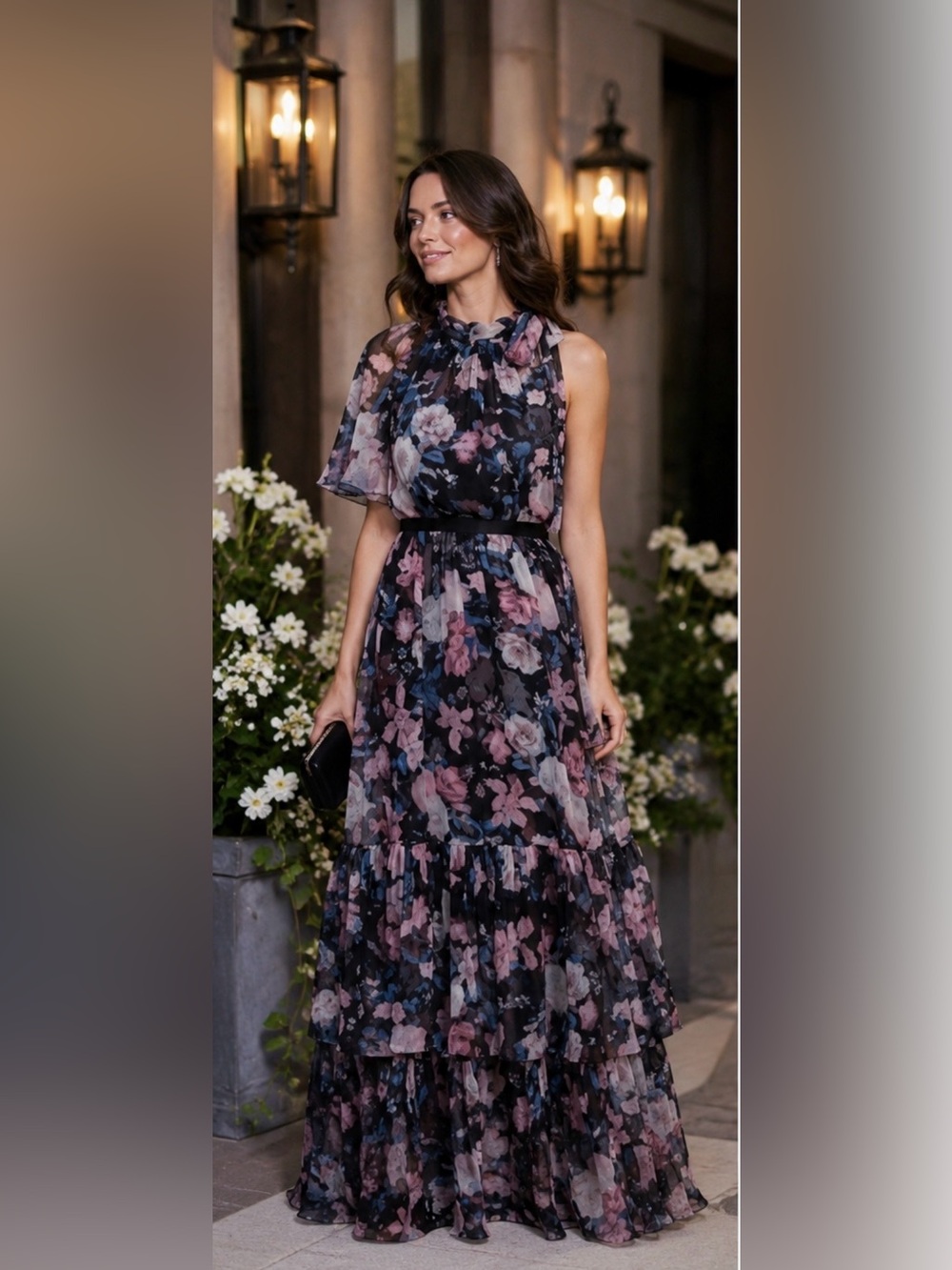NWT ERDEM Natalina One-sleeve Silk-voile Floral Gown in Pink Dust Bouquet Sz 6